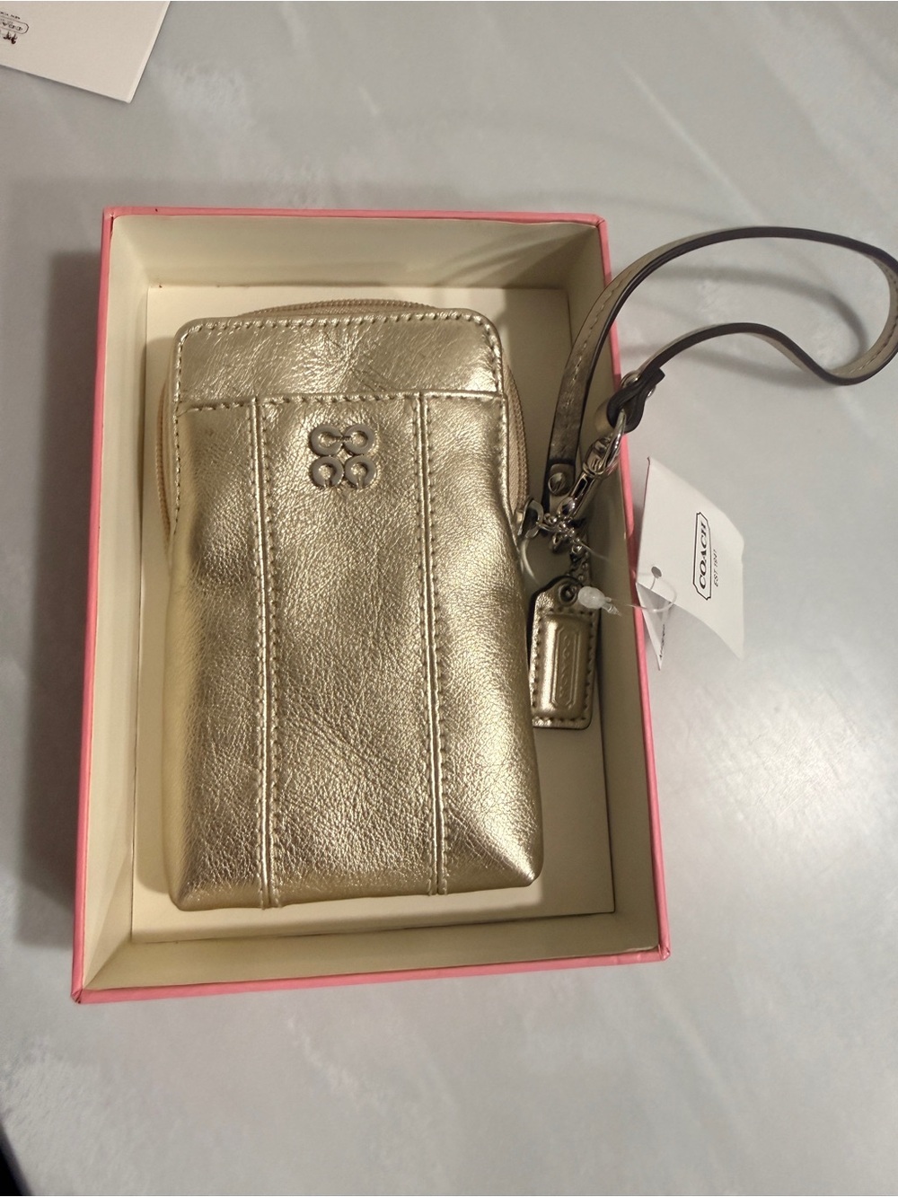 vintage Y2K Coach Julia Metallic Leather Phone Wristlet NIB